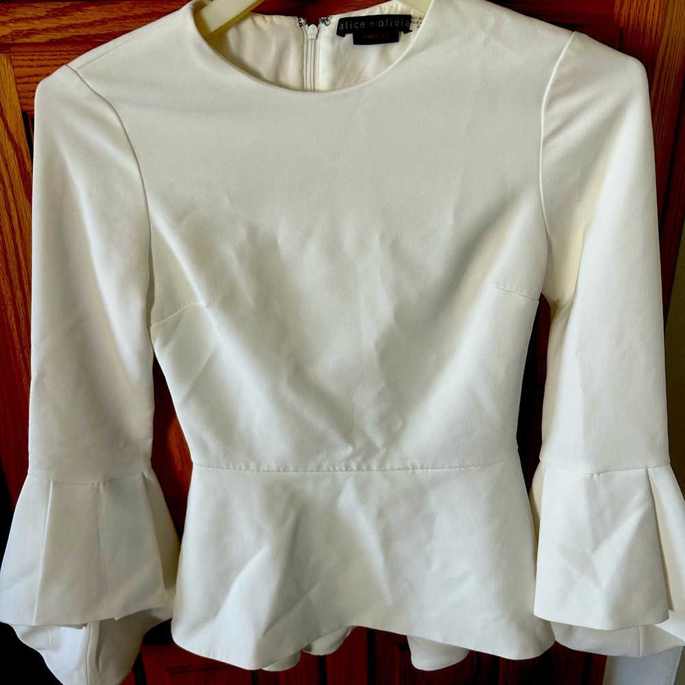 Alice & Olivia white peplum top